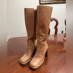 Tan Leather Knee-High Boots